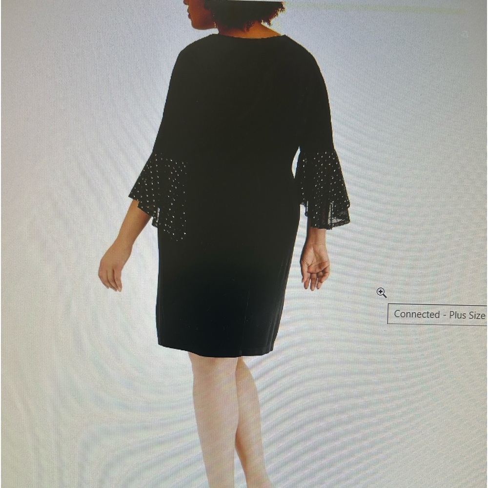 Black velvet, embellished (gold) ruffled cuff dress, 20W, like new / worn once - Picture 3 of 5